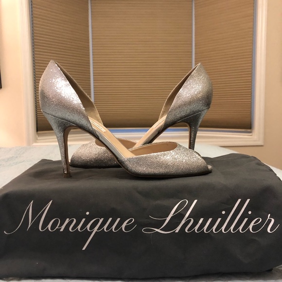 Monique Lhuillier Silver Peep Toe Pumps - Picture 1 of 7